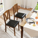 Wooden Dining Chair Set of 2 with PU Leather Upholstered and Rubber Wood Frame-Brown