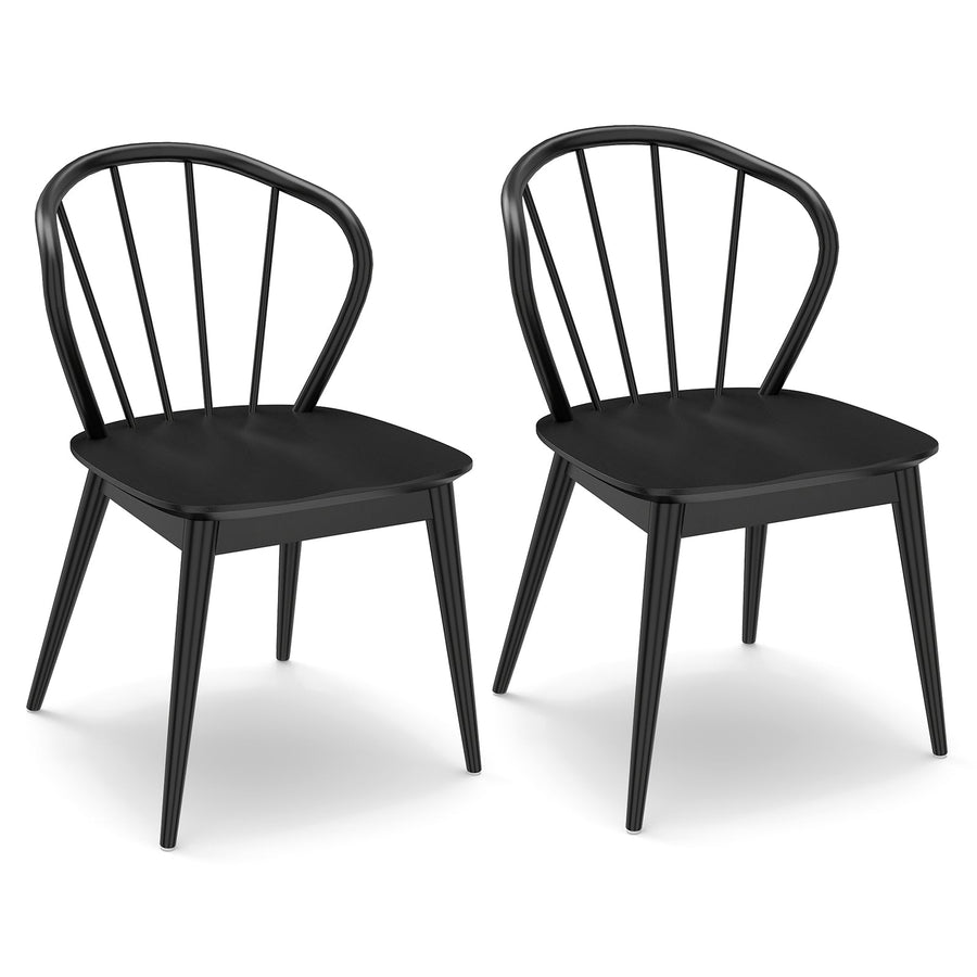 Wooden Dining Chair Set of 2 with High Spindle Back and Wide Seat