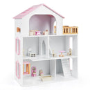 Wooden Dollhouse with 5 Rooms and Furniture for Kids