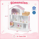 Wooden Dollhouse with 5 Rooms and Furniture for Kids