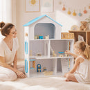 Wooden Dollhouse with 5 Rooms and Furniture for Kids