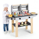 Wooden Kids Barbecue Grill Playset Kids Toy Grill with Abundant Grilling Tools and Play Foods