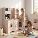 Wooden Play Kitchen Set with Microwave and Coffee Maker