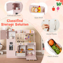 Wooden Kids Kitchen Playset with Chalkboard Ice Maker Sink Lighted Microwave