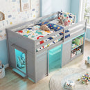 Wooden Low Kids Loft Bed with LED Lights and 2 Doors