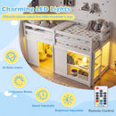Wooden Low Kids Loft Bed with LED Lights and 2 Doors