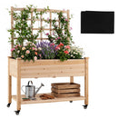 Wooden Mobile Raised Garden Bed on Wheels with Trellis