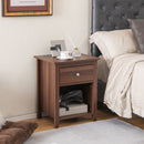 Wooden Nightstand with Slide-out Drawer and Open Shelf