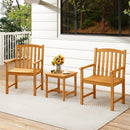 Solid Acacia Wood Patio Chairs Set of 2 with Slatted Seat and Inclined Backrest for Porch