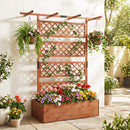 Wooden Planter Box with Lattice Trellis Raised Garden Bed Privacy Screen with Flat Roof