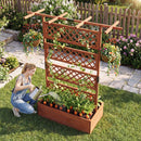 Wooden Planter Box with Lattice Trellis Raised Garden Bed Privacy Screen with Flat Roof