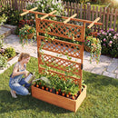 Wooden Planter Box with Lattice Trellis Raised Garden Bed Privacy Screen with Flat Roof