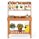 Wooden Potting Bench Table 61" Garden Planting Workstation with 3-Tier Open Shelf-Brown