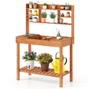 Wooden Potting Bench Table 61" Garden Planting Workstation with 3-Tier Open Shelf-Brown