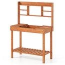 Wooden Potting Bench Table 61" Garden Planting Workstation with 3-Tier Open Shelf-Brown