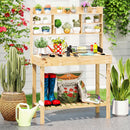 Wooden Potting Bench Table Garden Planting Workstation with 3-Tier Open Shelf