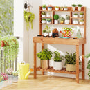 Wooden Potting Bench Table Garden Planting Workstation with 3-Tier Open Shelf
