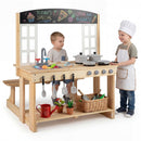 Wooden Play Kitchen with Bench and Cooking Accessories