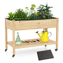 Wooden Raised Garden Bed with Legs and Lockable Wheels-Natural