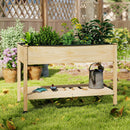 Wooden Raised Garden Bed with Legs and Lockable Wheels-Natural