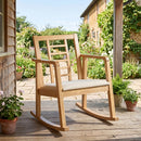 Wooden Rocking Chair with Upholstered Seat and Ladder Back