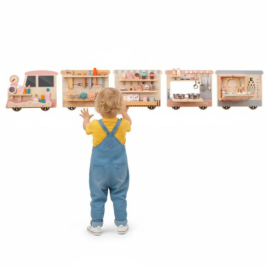 Wooden Sensory Wall Panel with Vanity and Tool Box