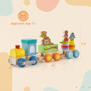 Wooden Stackable Educational Train Set with Colorful Animal Toys and Retractable Locomotive