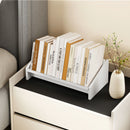 Wooden Tilting Bookcase Small Desktop Bookshelf Organizer for Magazines-White