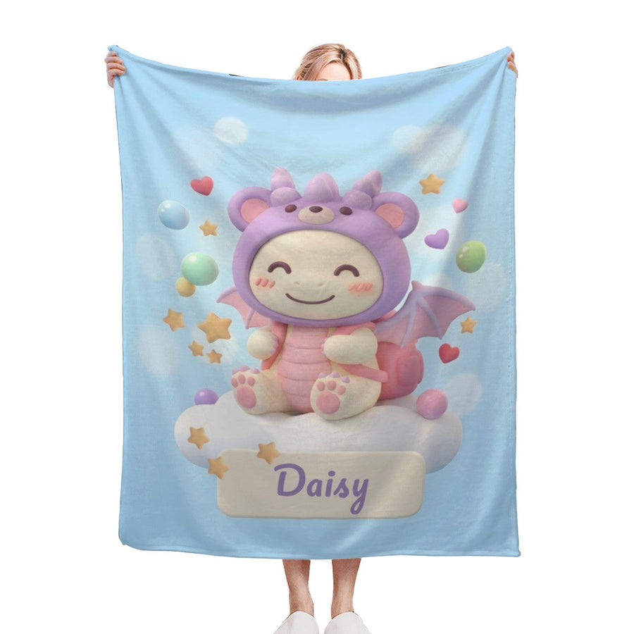 Personalized Kawaii Purple Dragon Costume Blanket | Custom Name | Cute Dragon Character