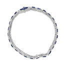 Sterling Silver Dark Blue Sapphire and Topaz Marquise Floral Art Deco Link Bracelet
