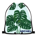 Personalized Monstera Leaf Drawstring Bag with Custom Name - Tropical Plant Gym School and Beach Bag for Kids and Adults