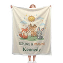 Personalized Woodland Friends Blanket | Custom Name | Fox Deer Bunny Explore Imagine Gift