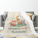 Personalized Woodland Friends Blanket | Custom Name | Fox Deer Bunny Explore Imagine Gift
