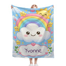 Personalized Rainbow Cloud Blanket | Custom Name | Colorful Kawaii Sky Flannel Throw Gift