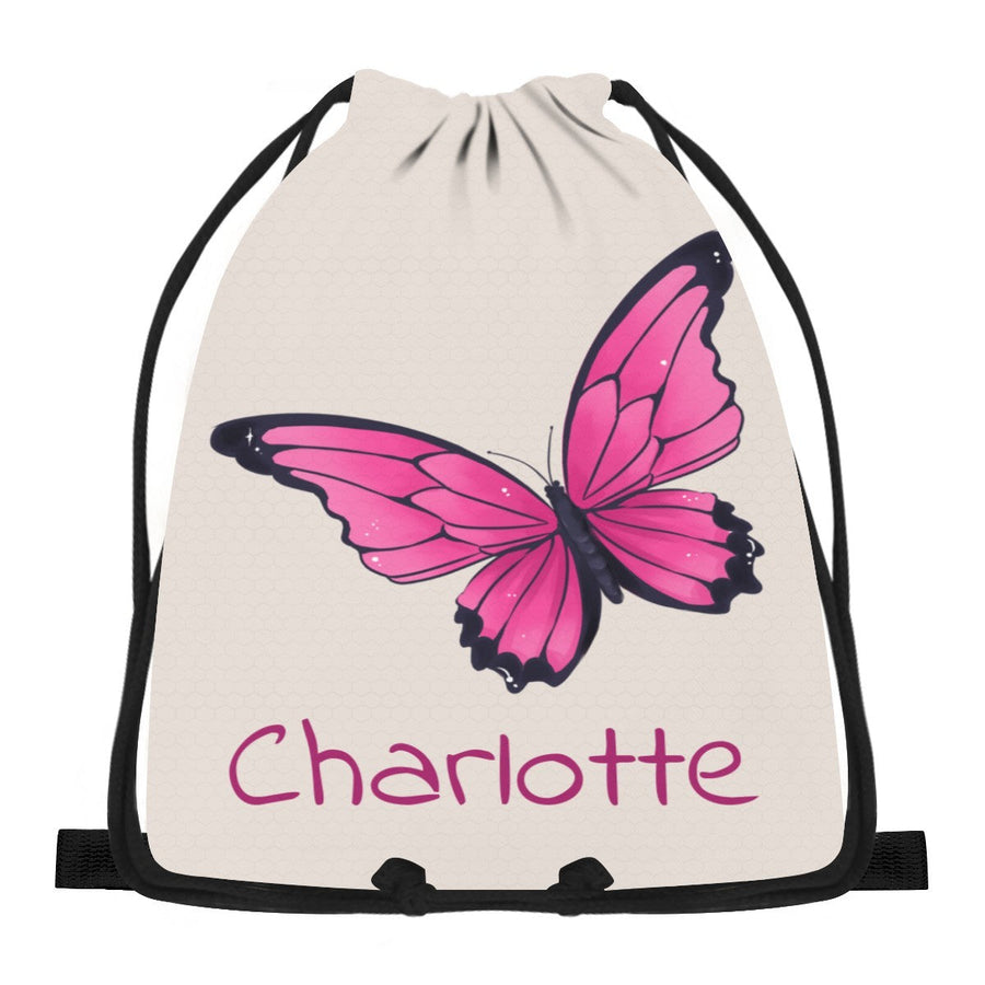 Personalized Butterfly Bag with Name - Custom Hot Pink Butterfly Drawstring Bag for Girls - Butterfly Gift for School Gym and Beach