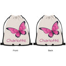 Personalized Butterfly Bag with Name - Custom Hot Pink Butterfly Drawstring Bag for Girls - Butterfly Gift for School Gym and Beach