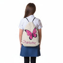 Personalized Butterfly Bag with Name - Custom Hot Pink Butterfly Drawstring Bag for Girls - Butterfly Gift for School Gym and Beach