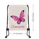 Personalized Butterfly Bag with Name - Custom Hot Pink Butterfly Drawstring Bag for Girls - Butterfly Gift for School Gym and Beach