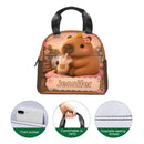 Personalized Capybara Lunch Bag with Name - Kawaii Capybara Boba Tea Design on Insulated Tote with Front Zip Pocket - Custom Gift for Teen Girls