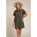 Yellow Flowers Button Down Denim Shirt Dress | Fashion Mini Dress [Available in SM]