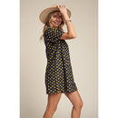 Yellow Flowers Button Down Denim Shirt Dress | Fashion Mini Dress [Available in SM,M]