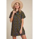 Yellow Flowers Button Down Denim Shirt Dress | Fashion Mini Dress [Available in SM,M]