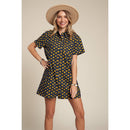 Yellow Flowers Button Down Denim Shirt Dress | Fashion Mini Dress [Available in SM,M]