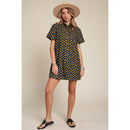 Yellow Flowers Button Down Denim Shirt Dress | Fashion Mini Dress [Available in SM,M]