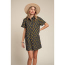 Yellow Flowers Button Down Denim Shirt Dress | Fashion Mini Dress [Available in SM,M]
