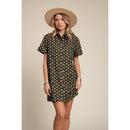 Yellow Flowers Button Down Denim Shirt Dress | Fashion Mini Dress [Available in SM,M]