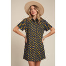 Yellow Flowers Button Down Denim Shirt Dress | Fashion Mini Dress [Available in SM,M]