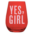 Yes, Girl Stemless Wine Glass in Red and Pink | 20 Oz.