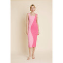 Yin Yang Two-Tone Pink Curve Smocked Midi Dress
