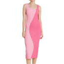 Yin Yang Two-Tone Pink Curve Smocked Midi Dress